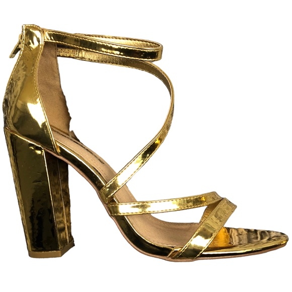 Liliana Shoes - ✨2/$15✨Summer and Spring Metallic Gold Block Heel Liliana Shoes Size 9